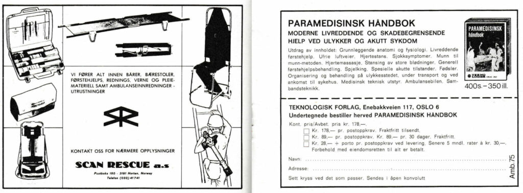 Annose fra Scan Rescue og for paramedisinsk håndbok i Ambulanseforum i 1975.