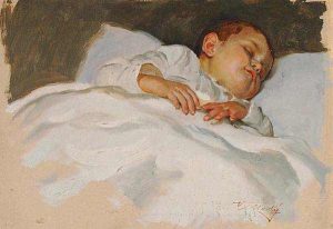 Maleri av Maly Vaclav - Study of a sleeping child. Illustrasjonsfoto: Wiki Commons